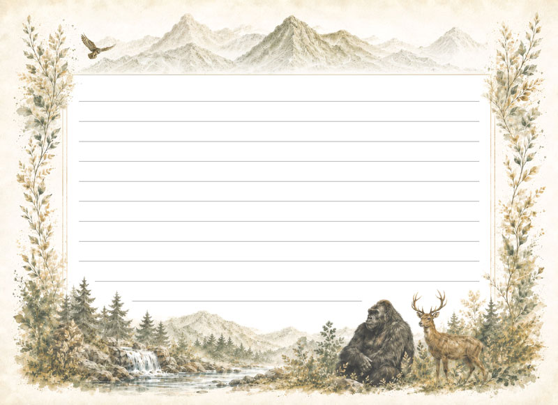 แบบหน้าบันทึกโน้ตปฏิทินตั้งโต๊ะสำเร็จรูป ชุด WILD ร้าย ดีไซน์ลายภาพวาดสีน้ำกอริลลา กวางป่า และทิวเขา โรงพิมพ์ Abizinter