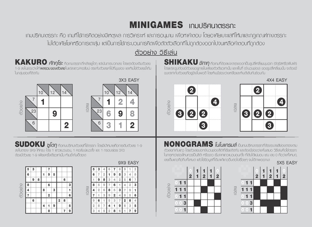 หน้าตัวอย่างวิธีเล่นมินิเกมบนปฏิทินตั้งโต๊ะ 2570 รุ่น Minimal DARK บริการพิมพ์โลโก้บริษัทราคาส่ง จากโรงพิมพ์ Abizinter
